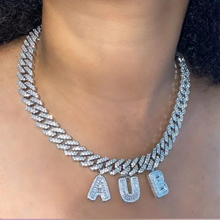

Custom Hip Hop Personalize DIY Name CZ Cuban Link Chain Initial Letter Name plate Choker Necklace, Gold,silver