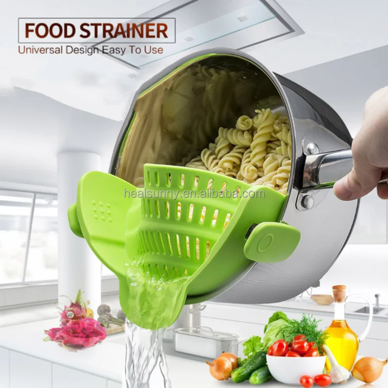 

Silicone Kitchen Snap Strainer Clip Drain Vegetable Washing Colander Draining Tools, Customized color, 6 colors