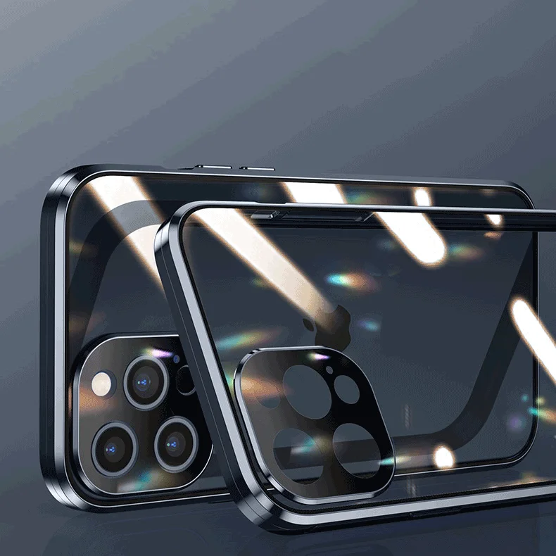 

360 Metal double side Magnetic Phone Case For Iphone 13 pro max with camera lens protection phone case For Iphone 13, Black, green,gold, red,blue