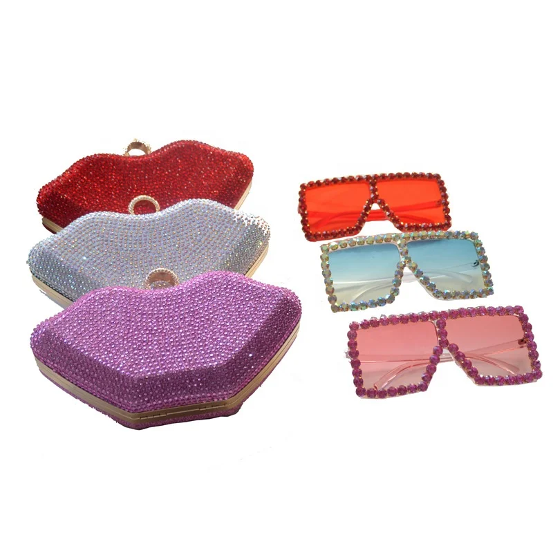 

Wholesale Luxury Rhinestone Ladies Evening Bags Cross Chain Shoulder Party Bags for Girls Women Sun Clutch Bags with Glasses