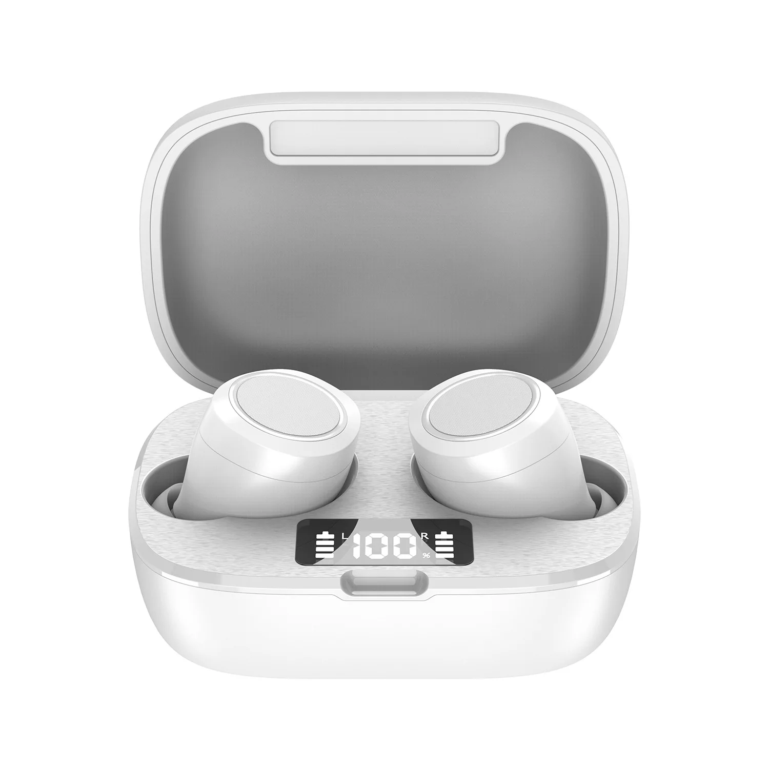 

High quality earphones in-ear wireless headphones earphones touch digital display earbuds, White black