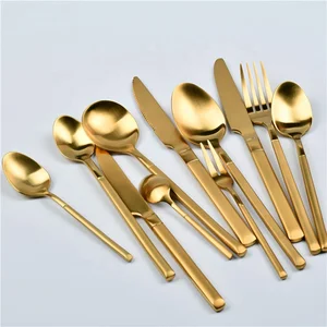 Image of wholesale FDA stainless steel wedding gold cutlery spoon and fork knife golden flatware sets wedding cutlery