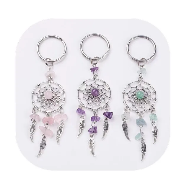 

New arrivals crystals healing crafts Dream catcher shaped natural mixed amethyst quartz crystals key chains for gift