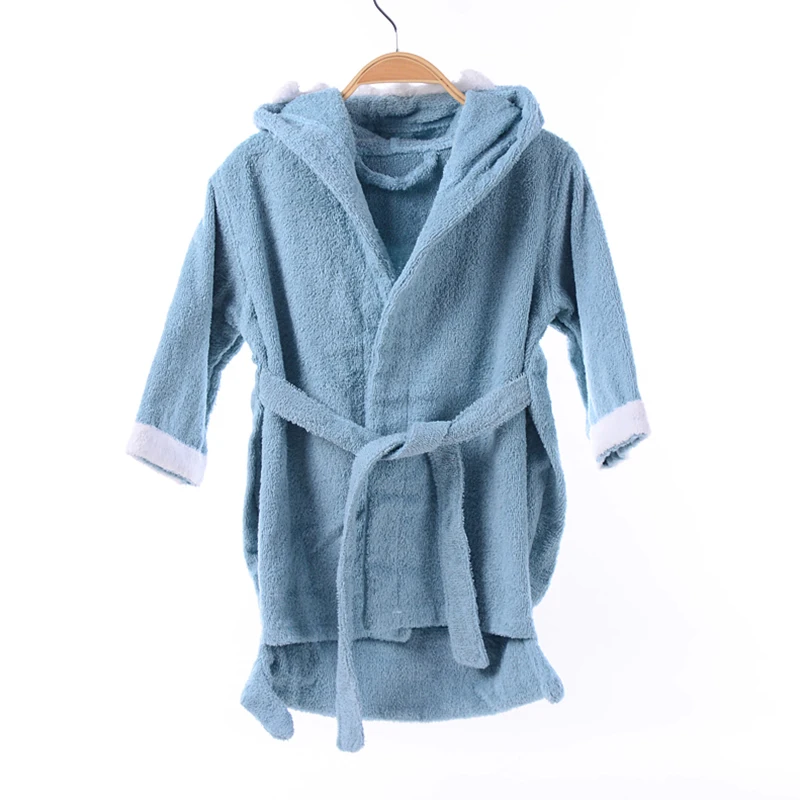 

100 Cotton Luxury Children Bath Robe Customized Logo OEM Service Terry Blue Print Autumn Plain Dyed Bathrobe, Blue and more