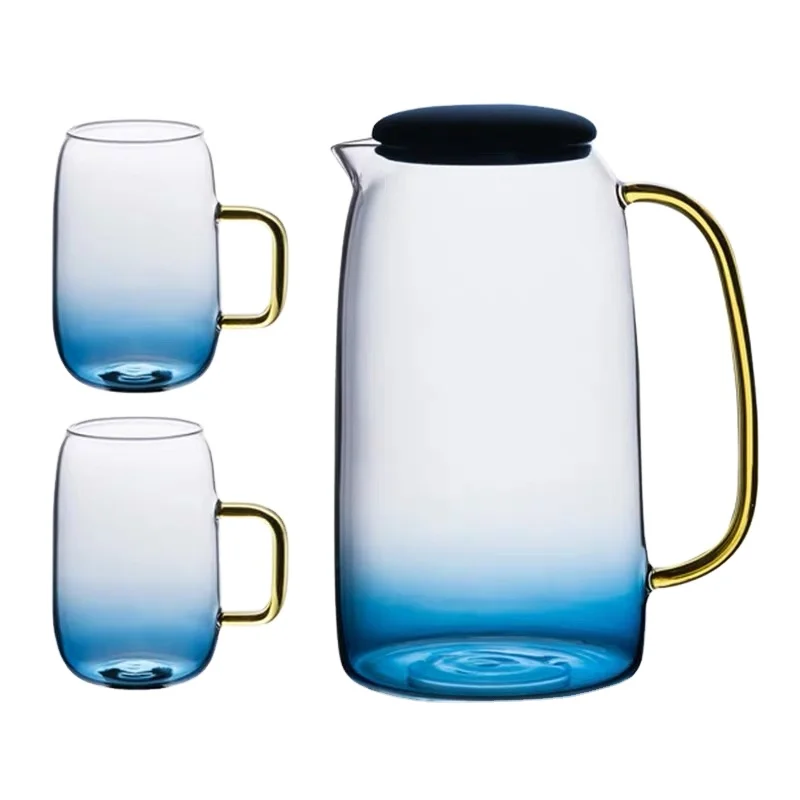 

1550ML Clear Pyrex Borosilicate Glass Colorful Pitcher with Silicone Lid and Two Cups
