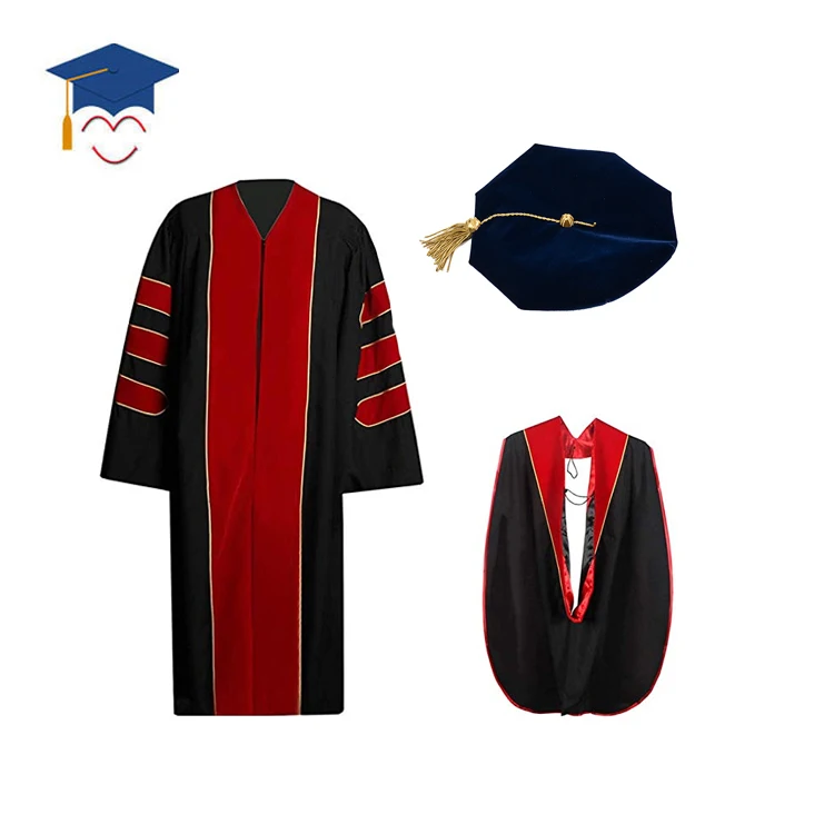 

Deluxe hot sale doctoral graduation robes phd Graduation Gown hood and tam, Customer's request
