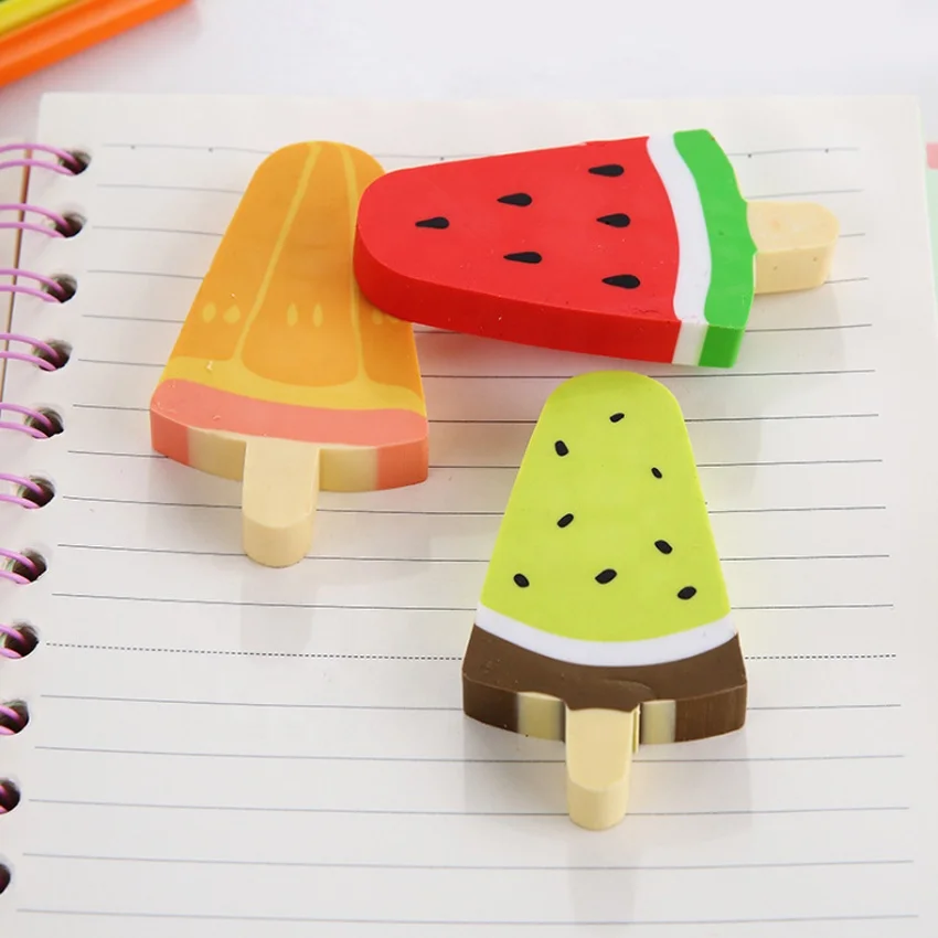 

Gifts for Party Rubber Eraser Lovely Watermelon Kiwifruit Ice Rod DIY wholesale fruit eraser children individual package