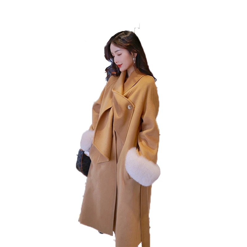 

High Quality Double Face Wool Coats Women Wool Korea Long Wool Coat, Alpaca black