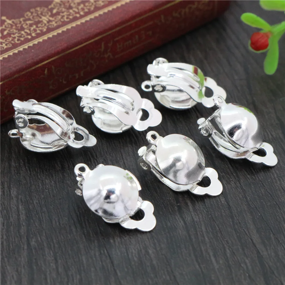20pcs/lot 12mm Stainless Iron Ear Clips Silver Plated Earrings Blank