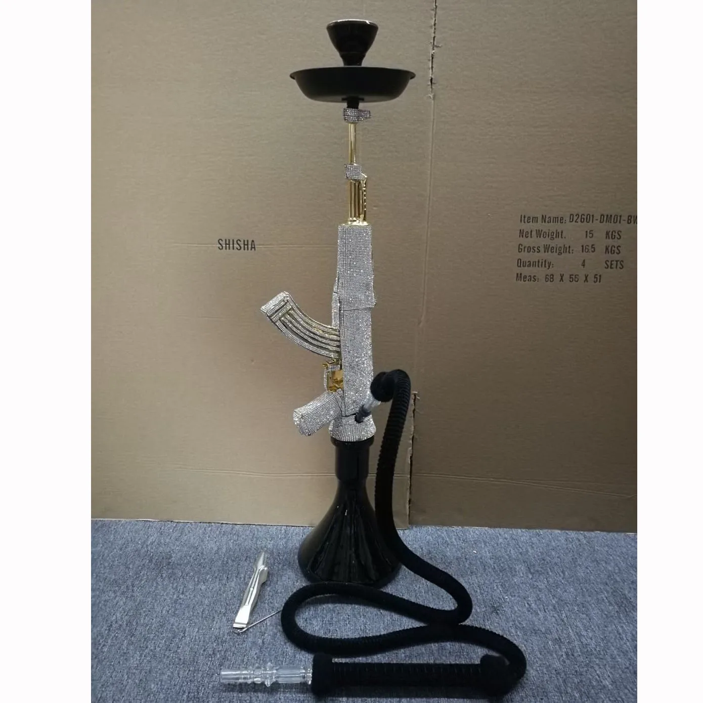 

High Quality New Luxury Hookah Gun Shape AK47 MOB Shisha Hookah with Diamonds inlaid on the surface, Diamond