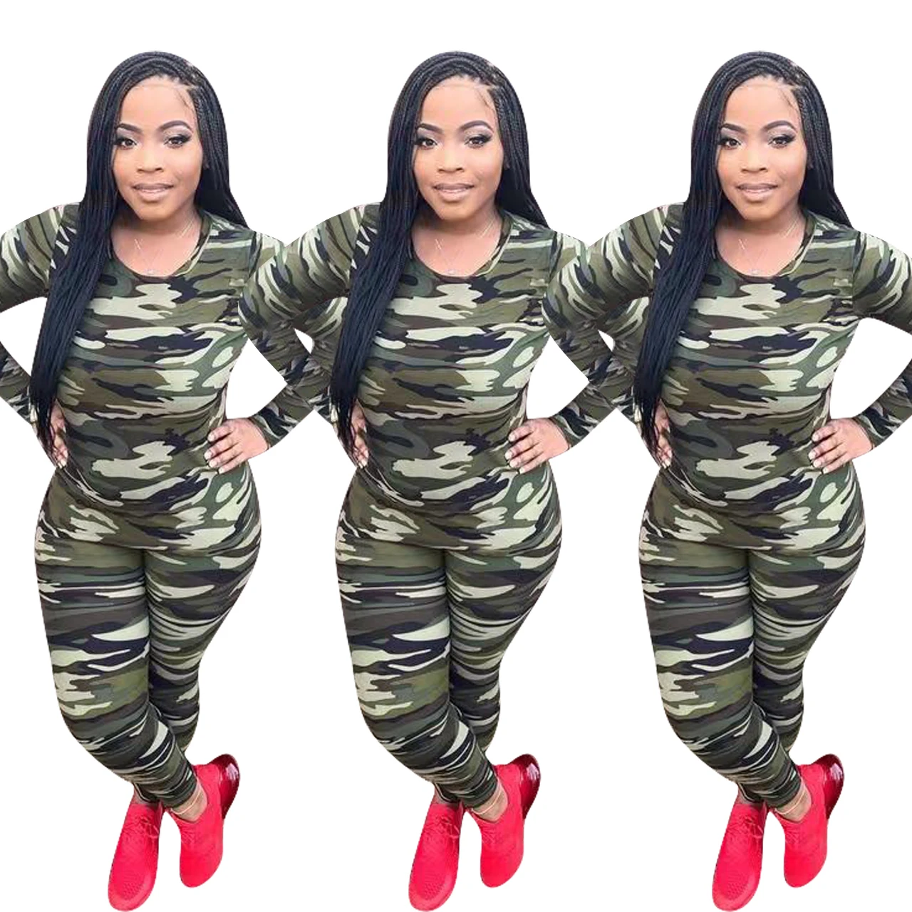 

Foma clothing YD8354 hot selling camouflage women's autumn and winter sports leisure Women's clothing two piece set 2021, As pictures