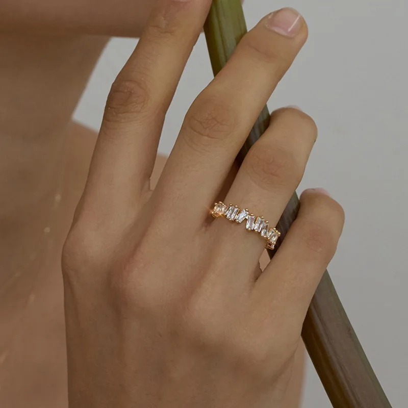 

Ins Style Geometric Gold Plated Zircon Wave Adjustable Ring Gold Zircon Wave Open Ring