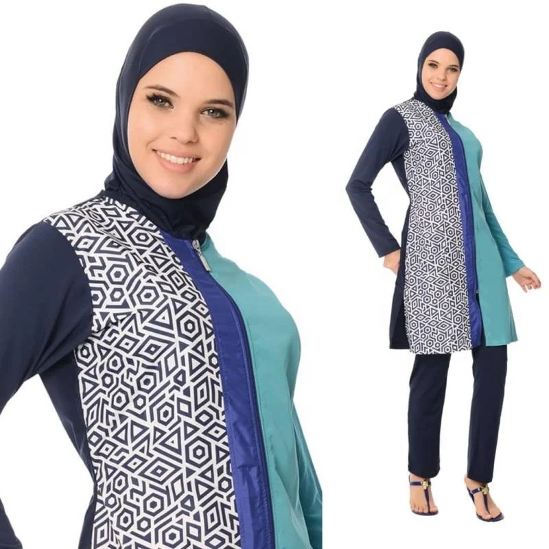 

MOTIVE FORCE Screen Printing Muslim Hooded Swimwear 4Pcs/set Swimsuit for Muslim Women Swimwear Beachwear