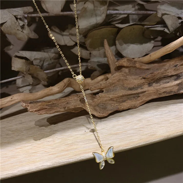 

2021 fashion rhinestone butterfly gold plated necklace with pendants