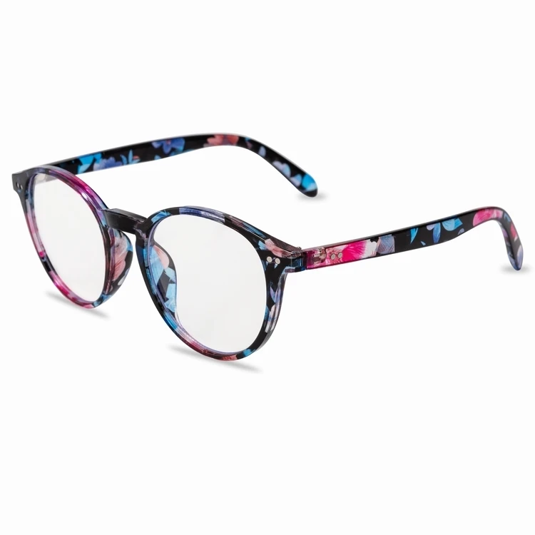 

3001 new arrival fashion floral black transparent clean PC round frame metal hinge anti blue light blocking glasses eyeglasses