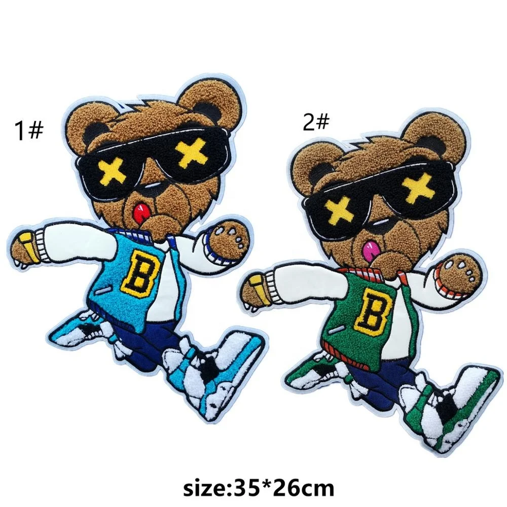 

GUGUTREE embroidery big chenille bear patches for denim jeans,animal cartoon badges DIY jackets,appliques patch AL-204317