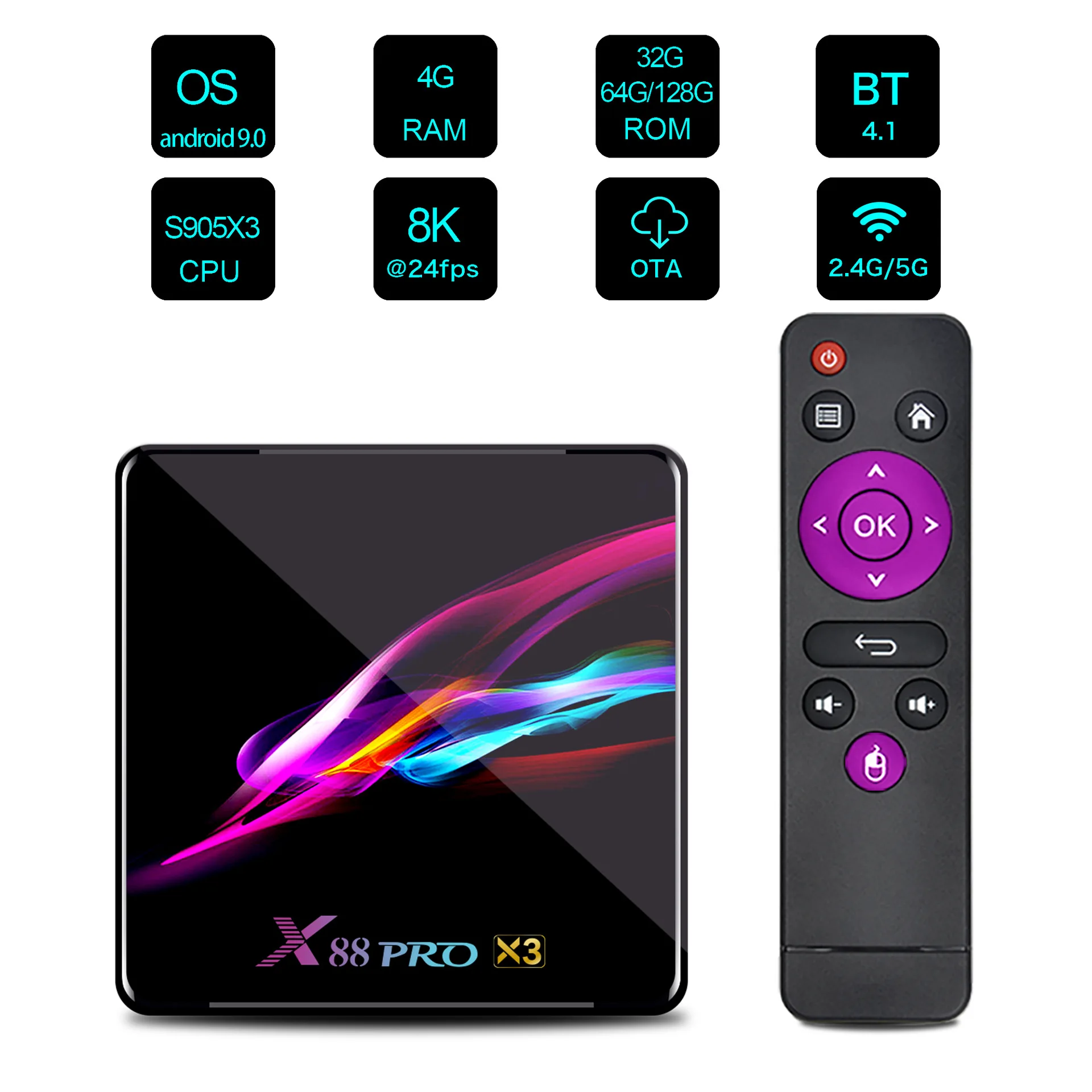 

New X88 PRO X3 S905X3 HD Set Top Box 1000M Dual WIFI with BT 4.1 Network TV box