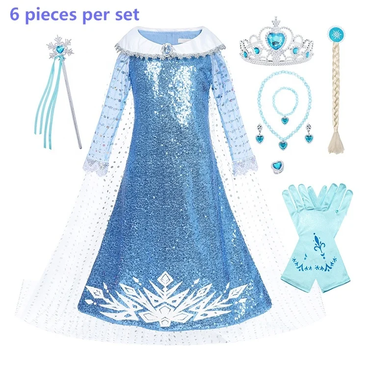 

Girls Elsa Princess Costume Children Kids Halloween Cosplay Birthday Party Dress Baby Clothing, Dark blue