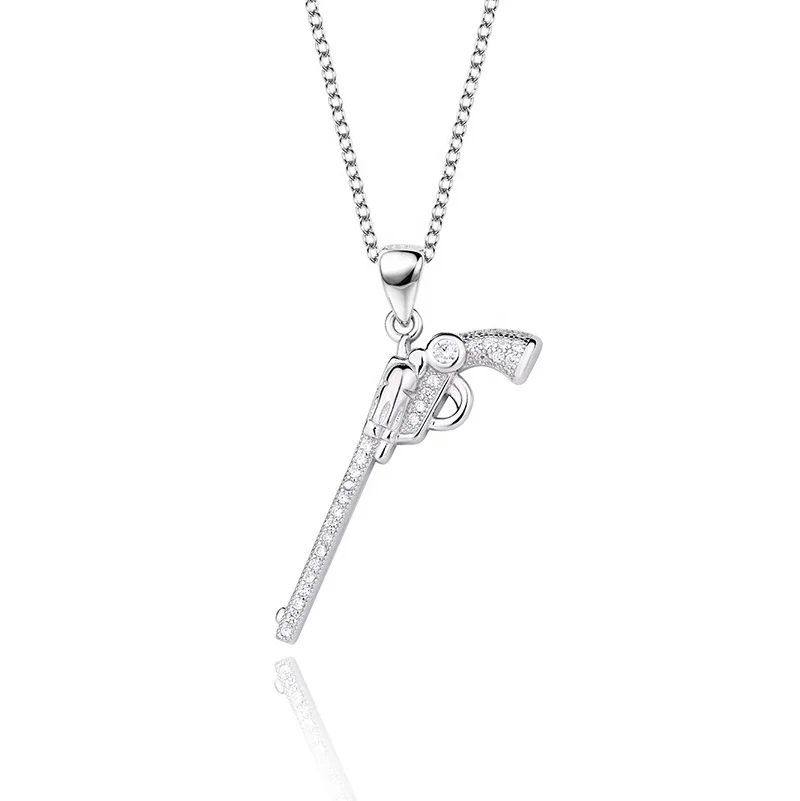 

Dainty 925 Sterling Silver Gun Charm Revolver Pistol Pendant Necklace 3D Classic Pistol Hip Hop Jewelry