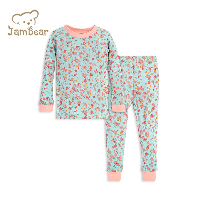 

JamBear Organic Eco-friendly organic bamboo Baby Clothing Sets Custom printed Baby Long Johns Sets Newbron Long Sleeve Pajamas