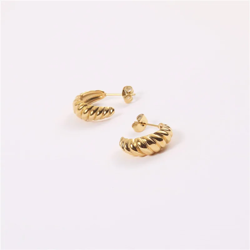 

Twisted French Style Hoops 18k Gold Plated Croissant Earring Costume Jewelry Dainty Earring Wholesale, As picture