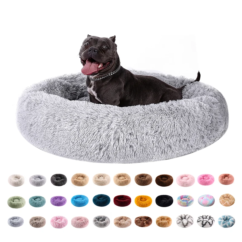 

Faux Fur Ultra Soft Washable Cushion Fluffy Cat Bed Pet Beds Washable Plush Round Eco Friendly Sofa Luxury Dog Bed, Have many colors for selection