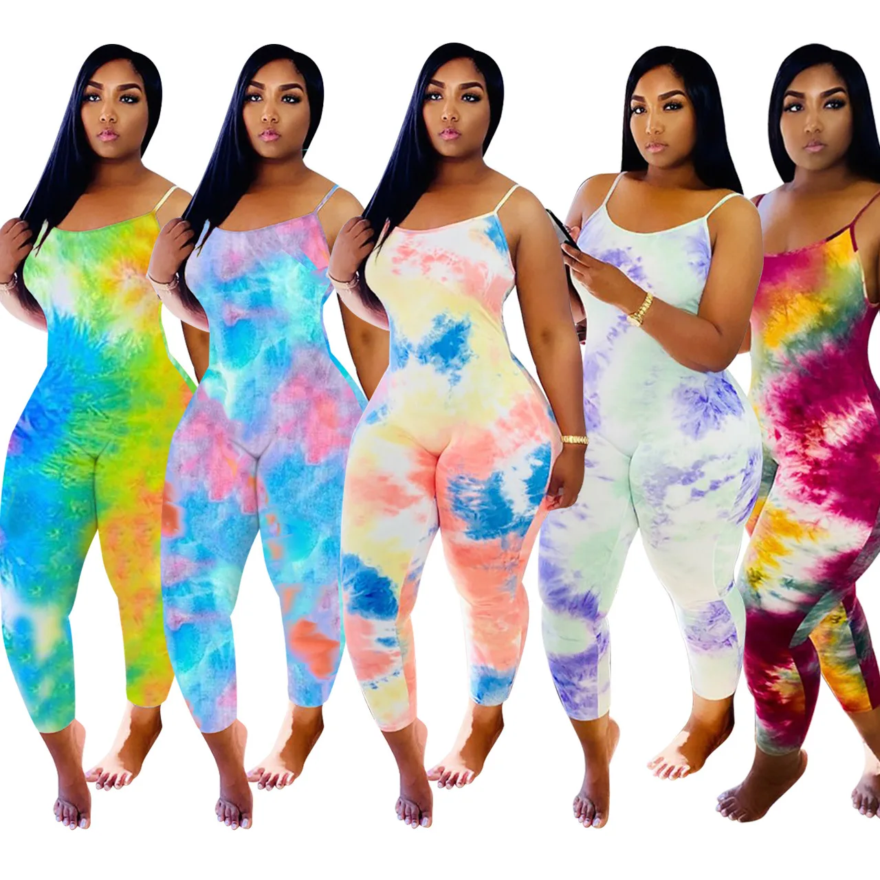 

2021 Wholesale Best Seller Tie Dye mujer Trendy Fashion Summer Women Rompers One Piece Jumpsuits
