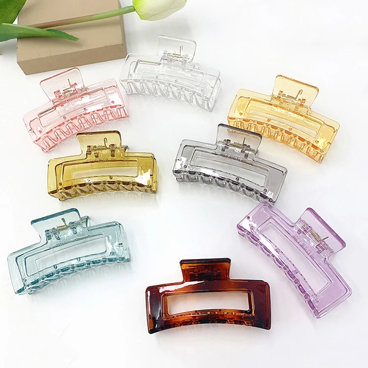 

Korean Transparent geometric hair clip claw women large shark hair clip Female bling large resin hair claw clips