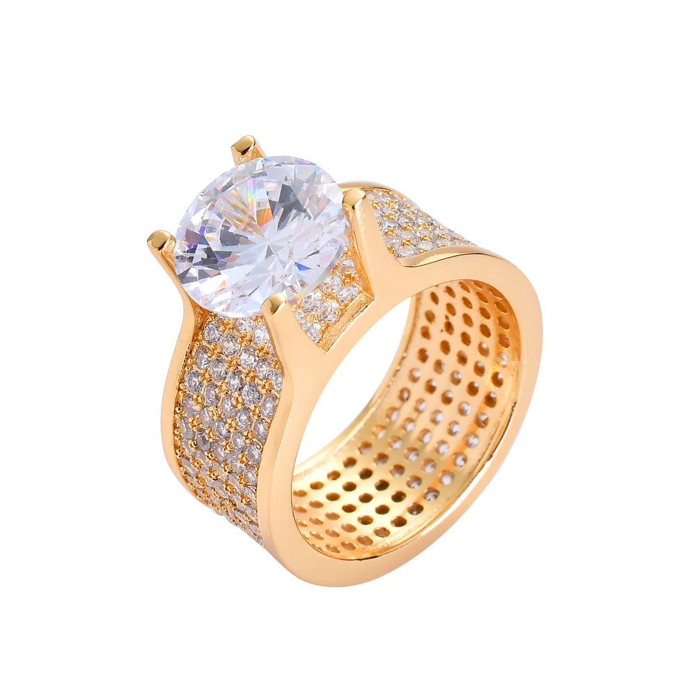 

R009 Brass prong setting zircon stone Hip Hop Ring All Iced Out CZ Stone Rings