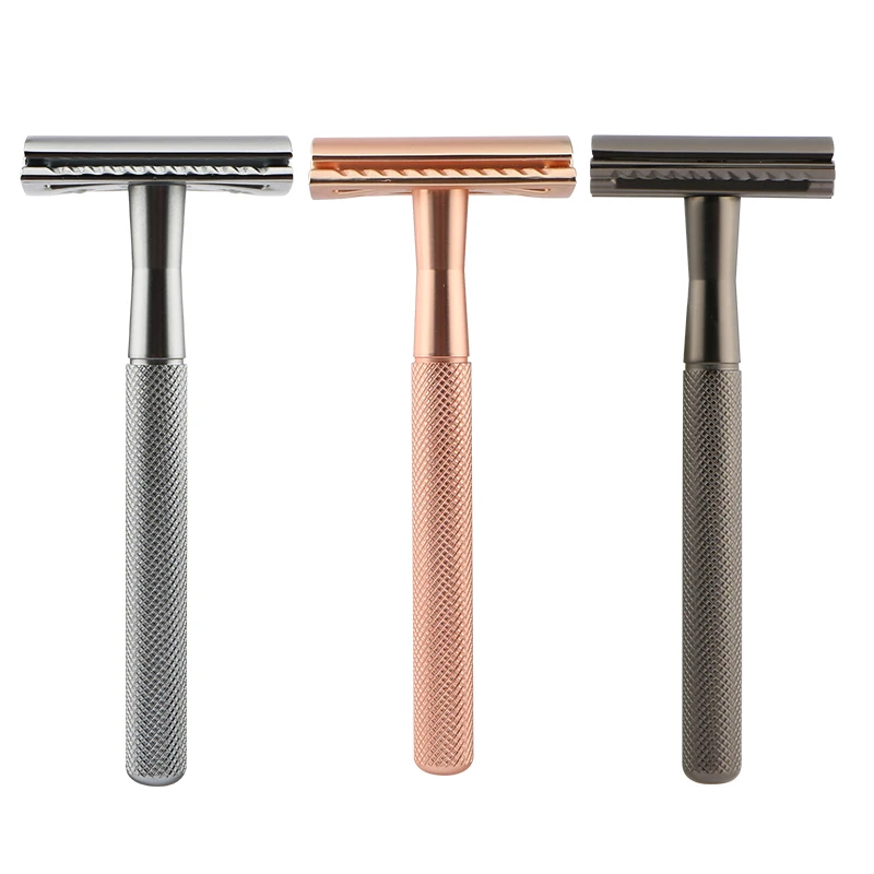 

Wet shaving Brass double edge metal razor blade rose gold metal razor classical design safety razor, As color