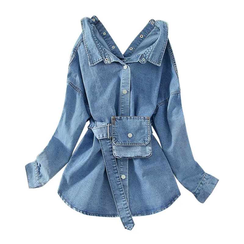 

Hyuna Style Loose Denim Shirt Jacket Mid-Length Retro Women Jacket Design Niche Blouse Jean Jackets For Ladies, Blue,black