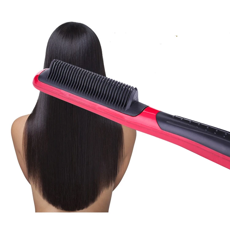 

Multifunctional Fast Heating Adjustable 2 in 1 ptc heating ionic hot air comb electric hair straightener brush comb, Black+red