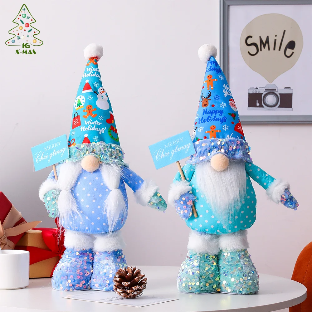 

KG Xmas Ready To Ship Noel Navidad Natale 49cm Blue Stretchable Faceless Gnome Doll High-end Sequins Fabric Christmas Gnome