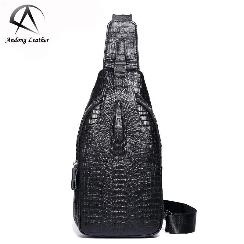 

Andong Shoulder Chest Bag for Men Genuine Cow Leather Crocodile Pattern Crossbody Sling Bags Cool Travel