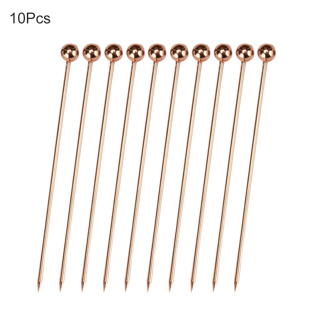 

10PCS/Set 11CM Stainless Steel Gold Plated Color Titanium Fruit Pin Fruit Pick Cocktail Pick Fruit Fork Wine Drinks Mixing Tool