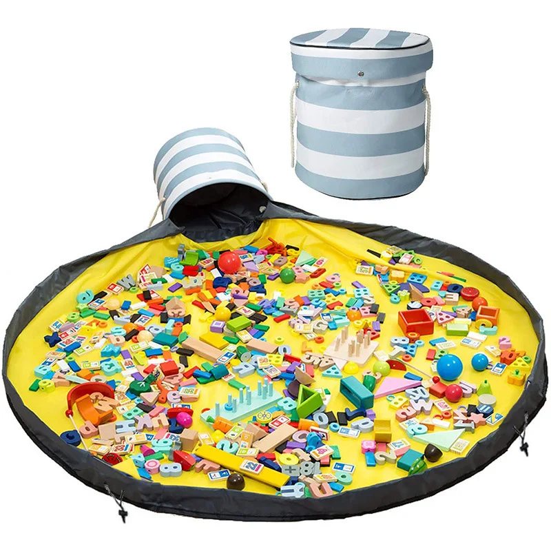 

Wholesale Creative Toy Organizer Kids Large Storage Basket Play Mat Grey Stripe Quick Toy Storage Basket, Customer's requirements