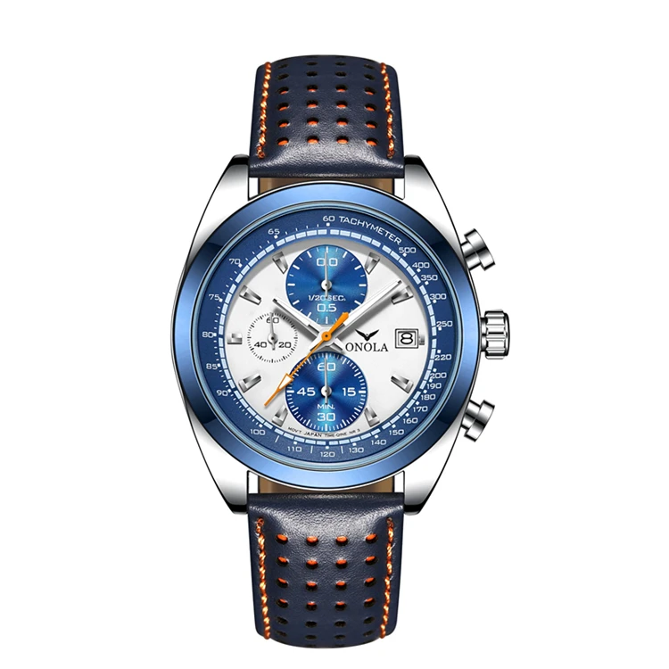 

ONOLA 6823 Retro Chronograph Watch Men Luxury Brand Waterproof Business Watch Leather Quartz Wristwatch for Men Montre Homme
