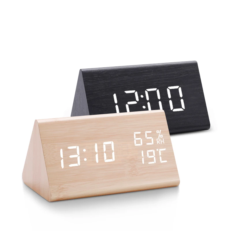 

Digital LED Wooden Alarm Clock Sound Control Electronic Clocks Desktop USB/Starlights Powered Desperadoes Home Table Decor