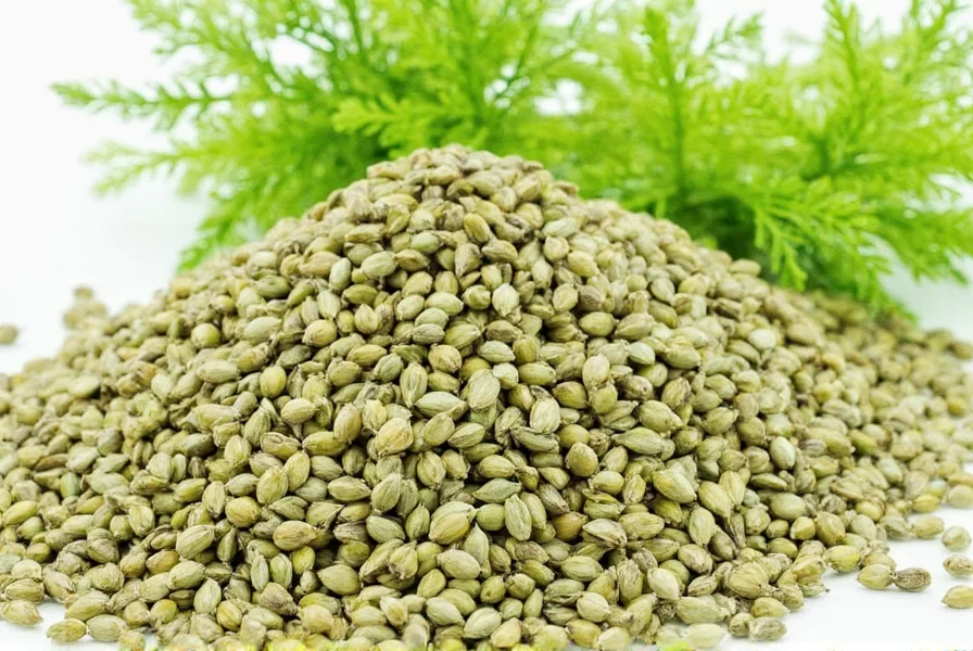 Close-up view of fennel seeds showing their distinctive oval shape and greenish-brown color