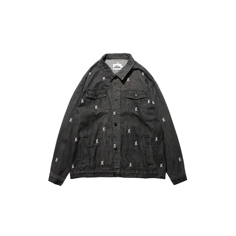 Custom Denim Jacket Black Printed Design Loose Demin Men Jacket