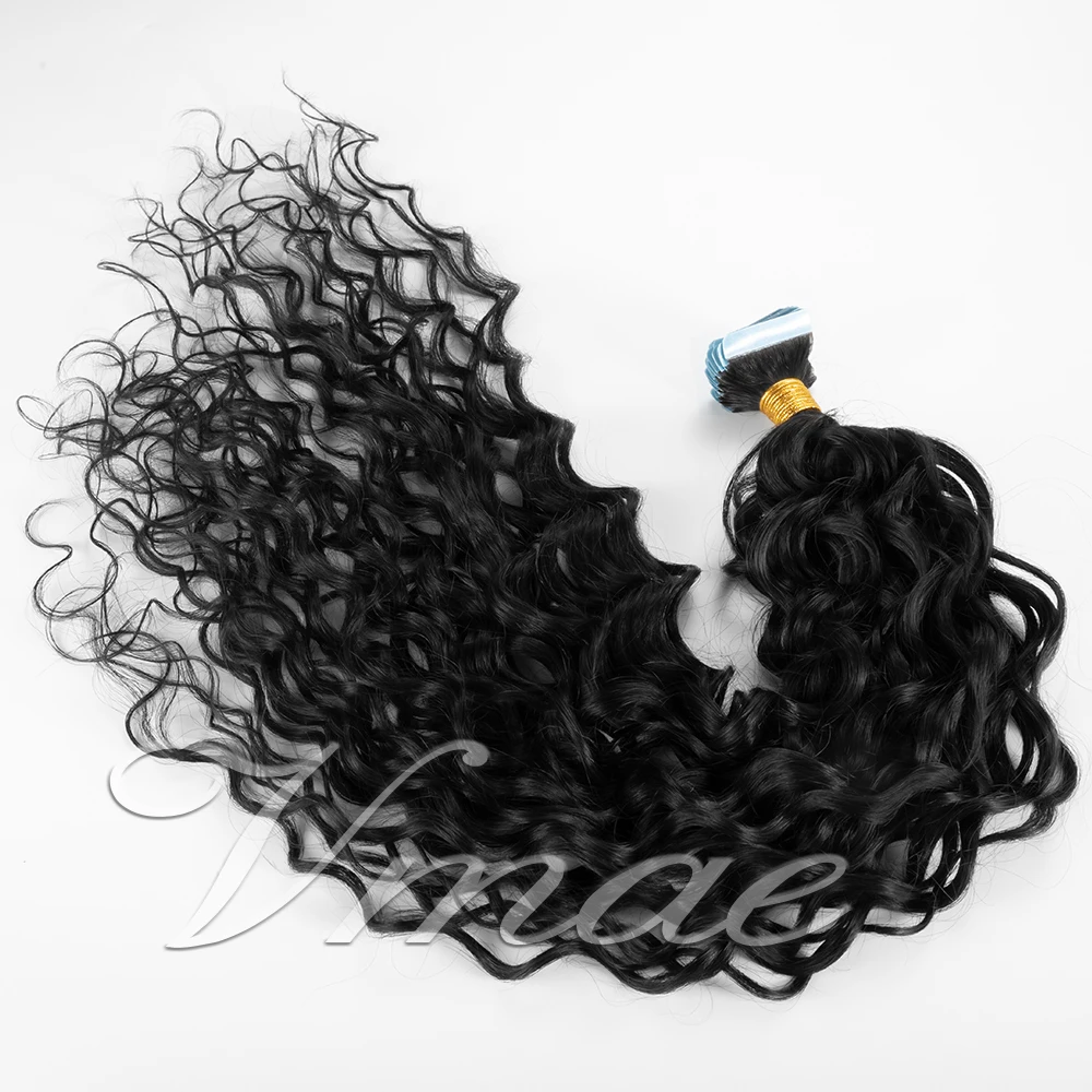 

VMAE Raw Remy Virgin 100g 2.5g*40pieces Natura Color 1B 18inch Water Wave Full Cuticle Curl Tape in Human Hair Extension