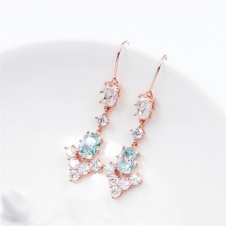 

Tianyu Yadis Trendy Chandelier Jewelry Set Gold Plated Blue Moissanite Women Hook Silver Earrings