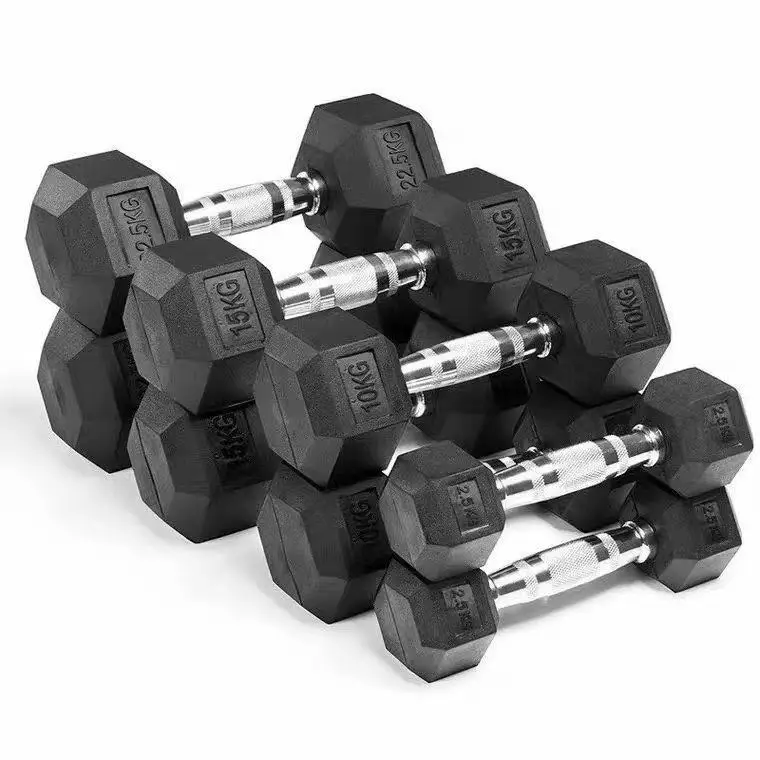 

Gym Fitness Equipment Accessories Supplier Adjustable Weight Lifting Rubber Coated Hexagon Dumbbell Set, Black