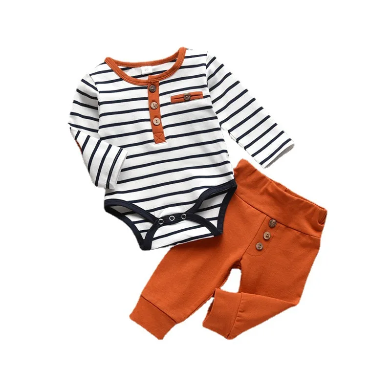 

RTS Children clothing boys spring autumn new long-sleeved round neck stripe printing simple infant toddlers baby clothes