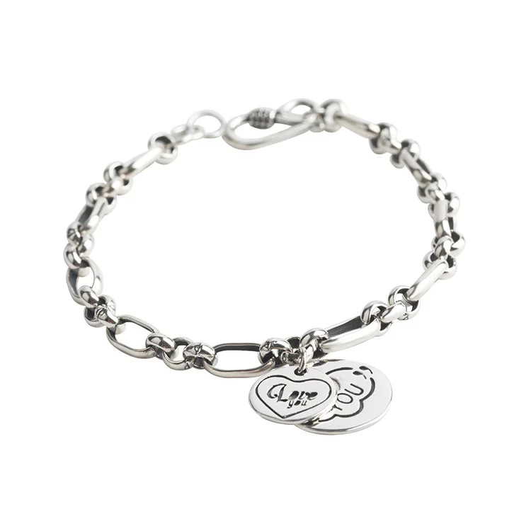 

Wholesale custom Hip-hop 925 sterling silver pendant antique simple ladies antique plated personality accessories bracelet