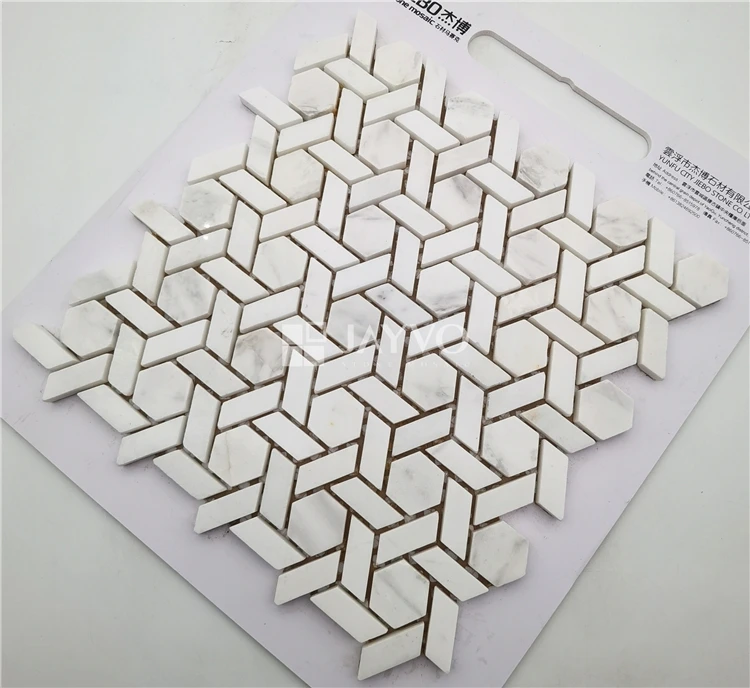OEM Interlock Natural Stone Polish Hexagonal Super White Waterjet Parquet Marble Mosaic Wall Tile