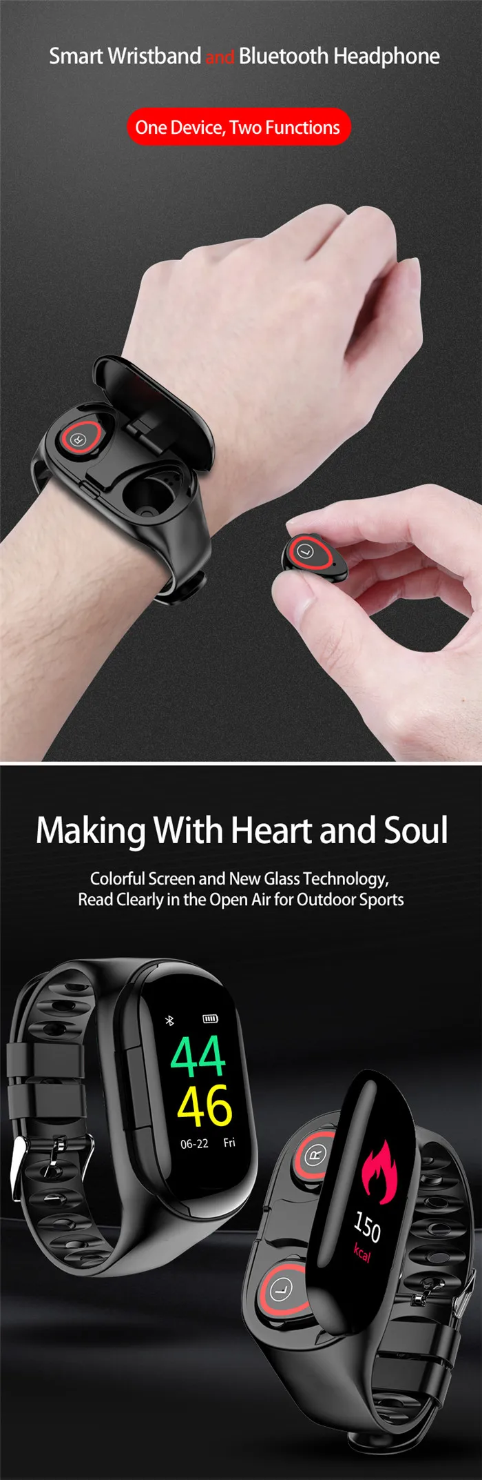 Hot selling Smart Watch With Bluetooth Earphone Blood pressure monitoringr Smart Wristband Smart Watch - ANKUX.COM