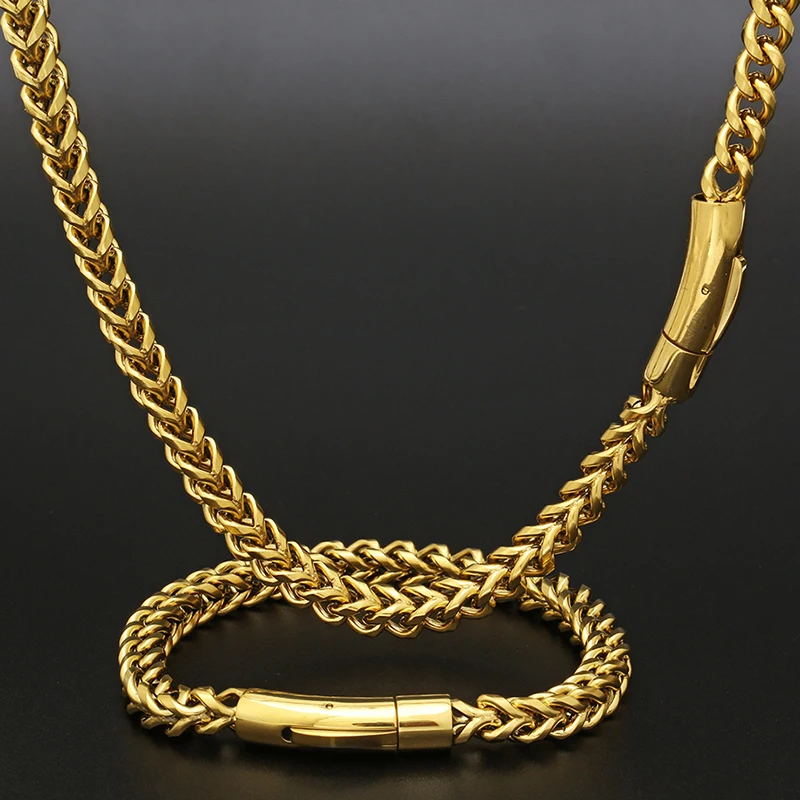 

NUOYA Hip Hop 18k Gold Chain for Men Necklace Stainless Steel PVD Plated Franco Chain, Silver/gold /rainbow/black