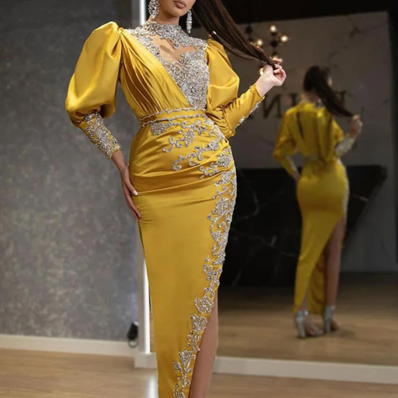 

2021 new European and American women's wedding satin big put on sexy long skirt tail banquet evening dress women