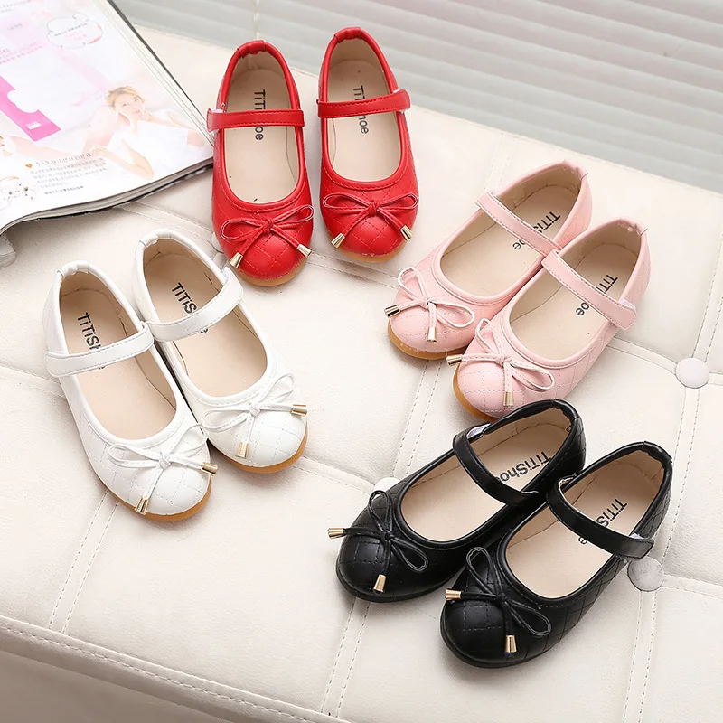 

Girls Pu Leather Shoes Children Causal Shoes Girls Princess Bow Shoes Children Strap Flat Sneaker Kids Fashion Sneaker, As picture